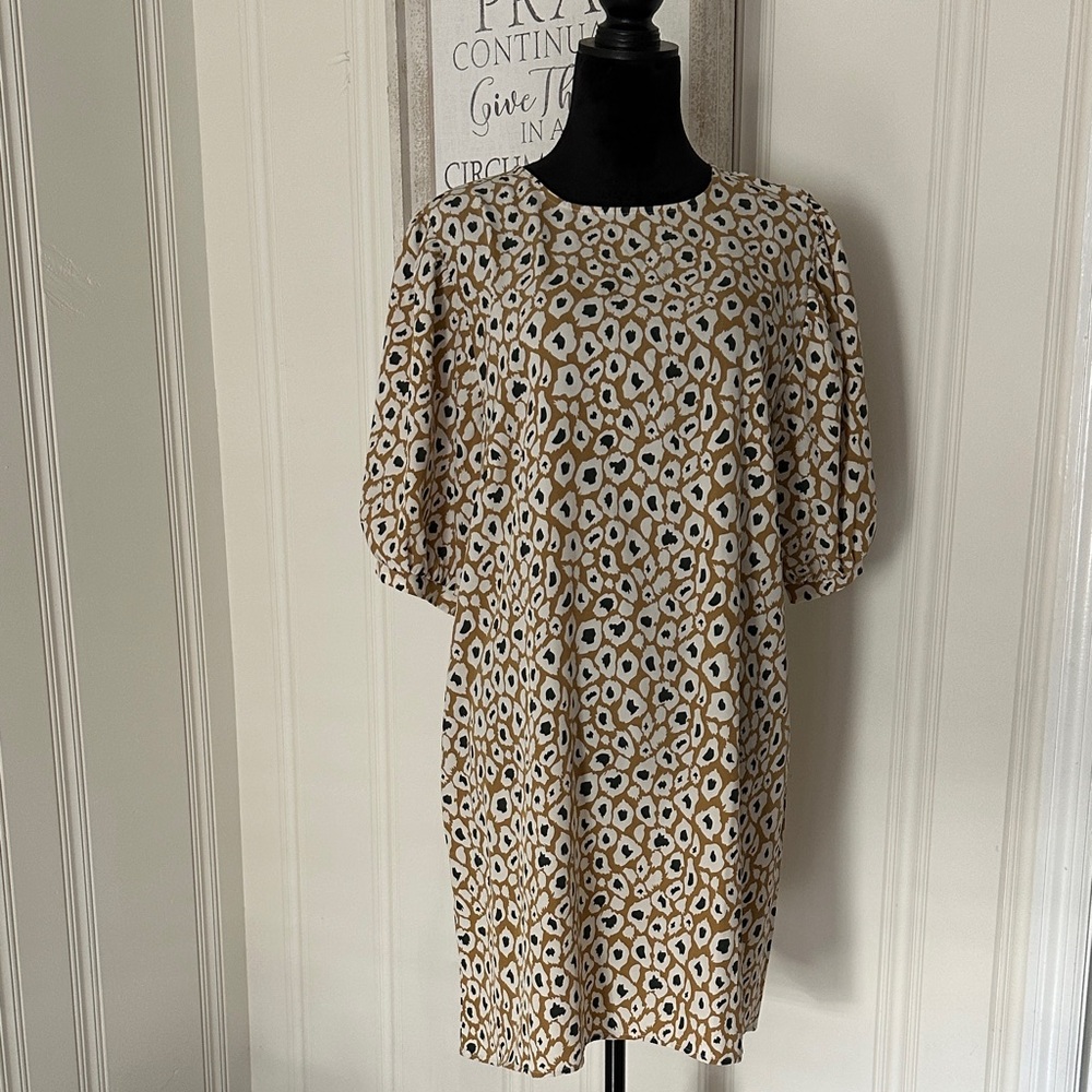 Michelle McDowell XL dress Gold with Green and Cream Animal print